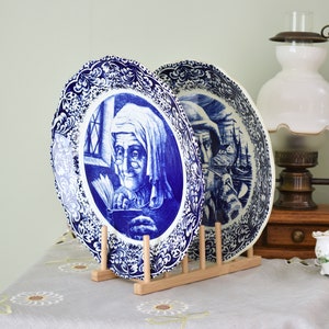 Pair of Vintage Dalft Borch Frires La Louviere Belgium Ceramics Large Wall Plate Older Man and Lady feature, Wall decoration #2307304