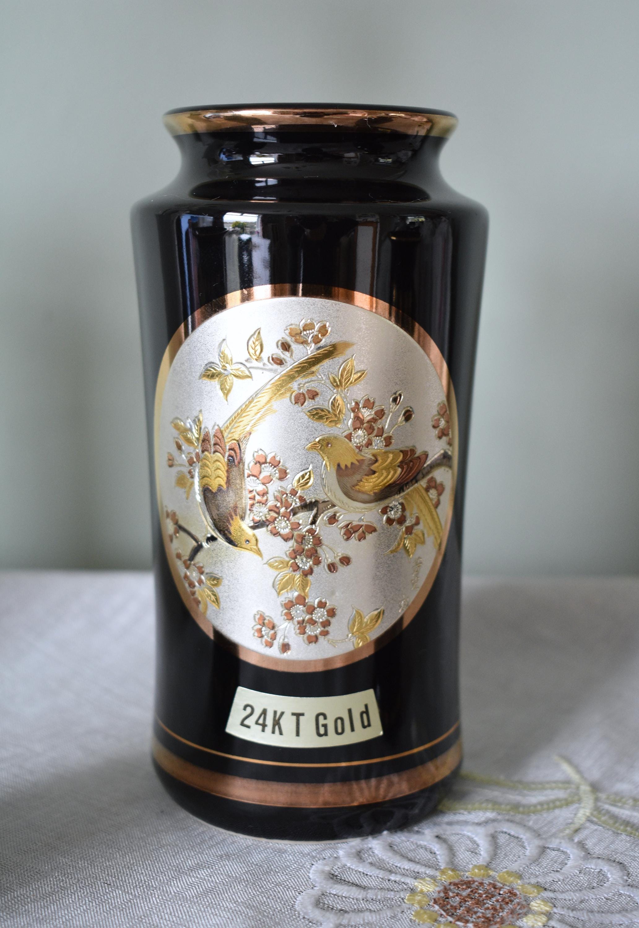 Set of 4 Pieces the Art of Chokin / Zogan Vases 24 KT Gold