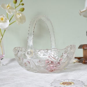 Vintage Mikasa Walther glas Carmen Satin Floral Przezroczysty szklany kosz Wyprodukowano w Niemczech, kosz owoców, kosz chleba, kosz cukierków #2310051