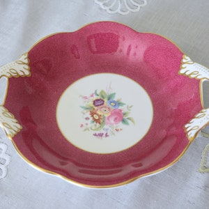 Vintage Coalport Bon Bon dish in burgundy and floral feature, Bone china serving dish, Decorative Plate, Made in England #2406071