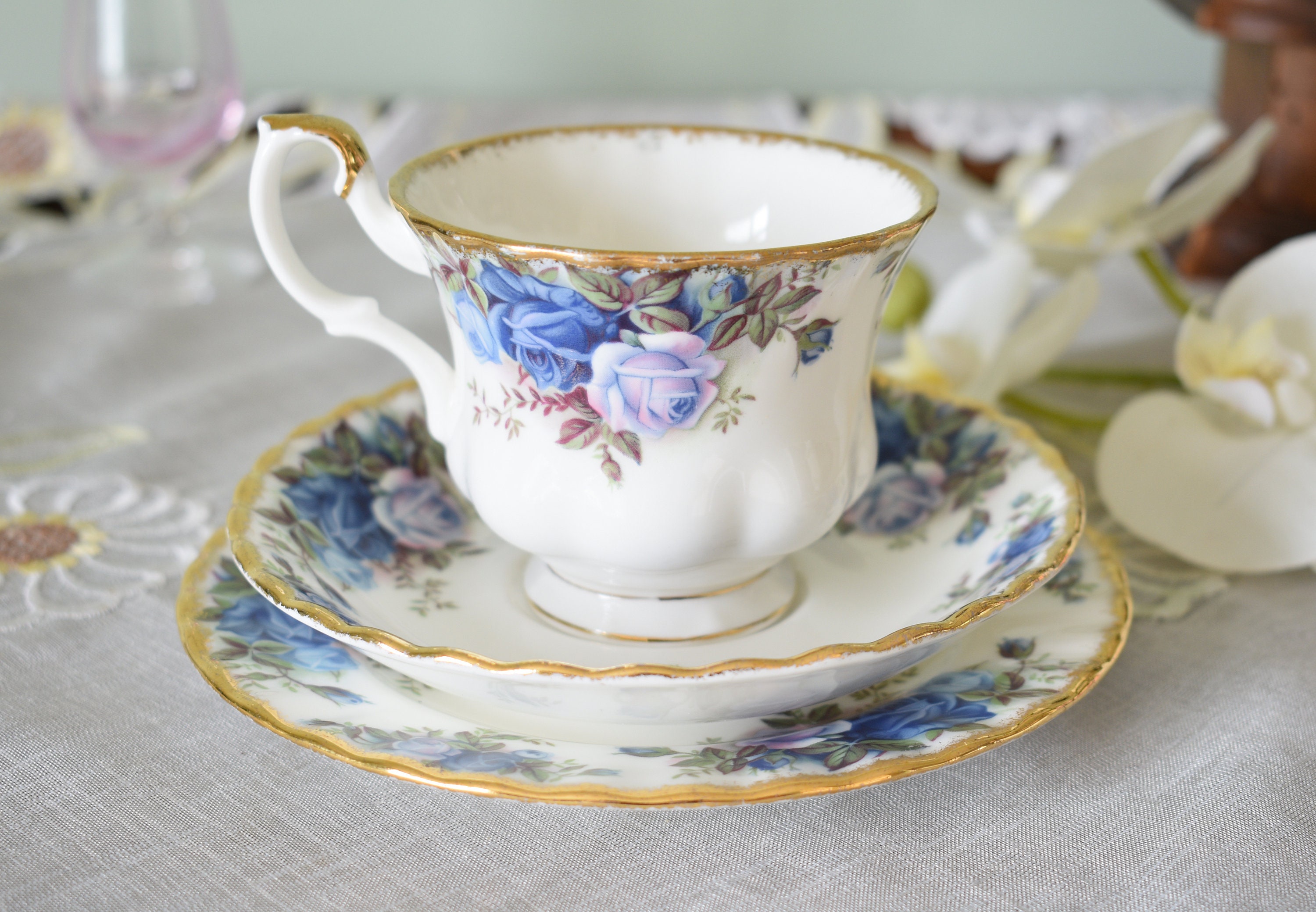 Vintage Royal Albert Moonlight Rose Teacup , Saucer and Side 