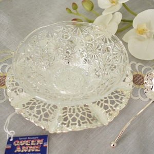 Vintage Mayell Queen Anne Party dish, glass bowl, saucer and spoon, Silver Plated, Made in England, Serving Jam bowl, side dish  #2302071
