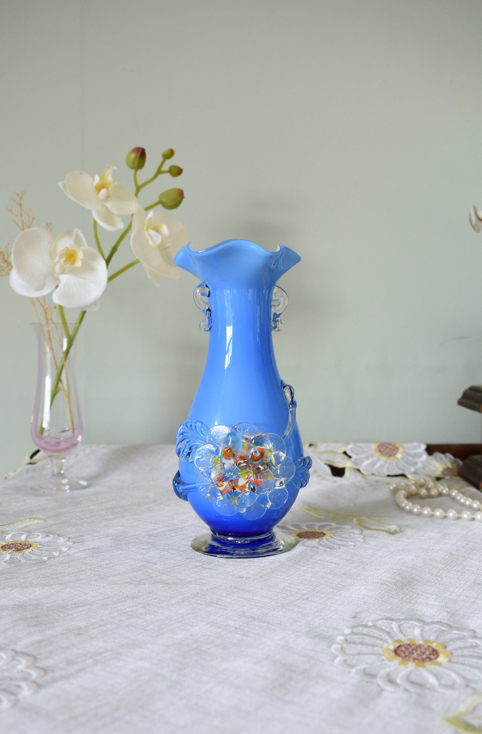 工芸品 Murano Glass Vase (Blue & Yellow) 工芸品 Murano Glass Vase (Blue & Yellow) Vintage Vase in