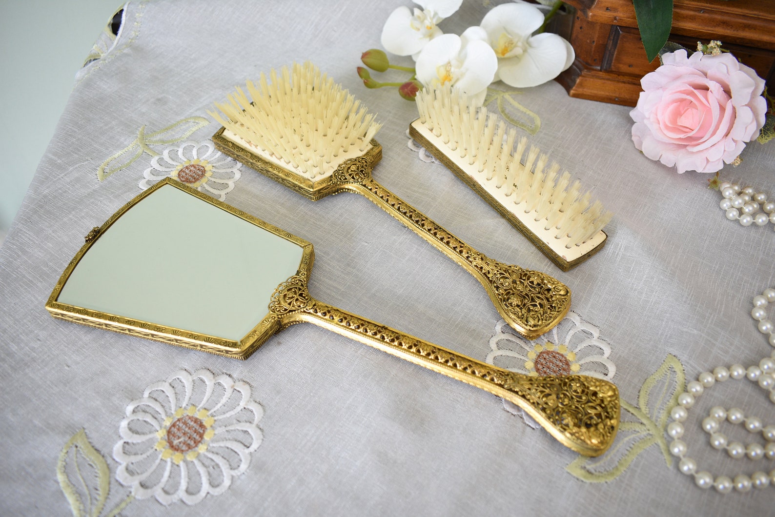 Vintage Vanity Brush Setmirror Brush and Comb 3 Pices With Etsy