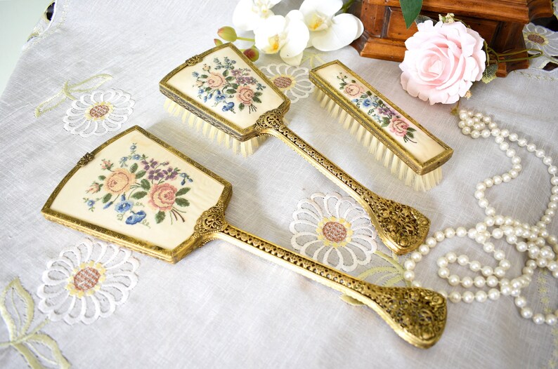Vintage Vanity Brush Setmirror Brush and Comb 3 Pices With Etsy