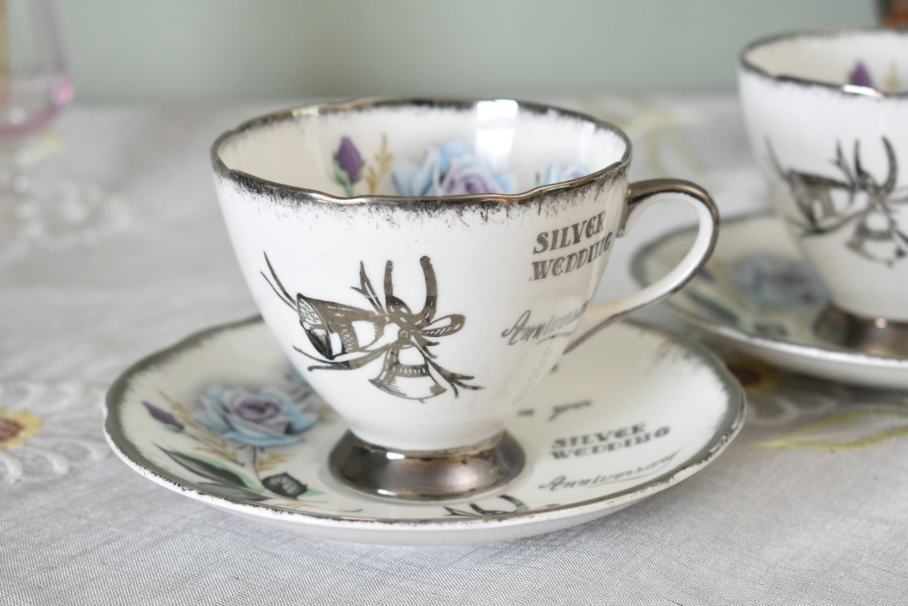 Buy Pair of Vintage Gladstone Silver Honeymoon Rose , Cabbage Rose ,4  Pieces Set ,teacup and Saucer , Fine Bone China, Made in England #2007112  Online in India - Etsy, image size:3000x2002