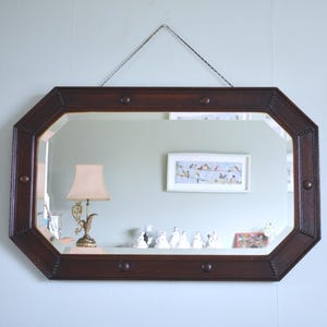 Vintage Bevelled edge octagonal wall hanging Mirror, bevelled edge wall mirror, Wooden frame mirror, Overmantle Mirror #2411082