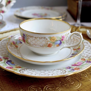 Vintage Schumann Arzberg Dresden Empress Floral,embossed porcelain Bavaria Germany Teacup, saucer and side plate, price per trio set#2103192