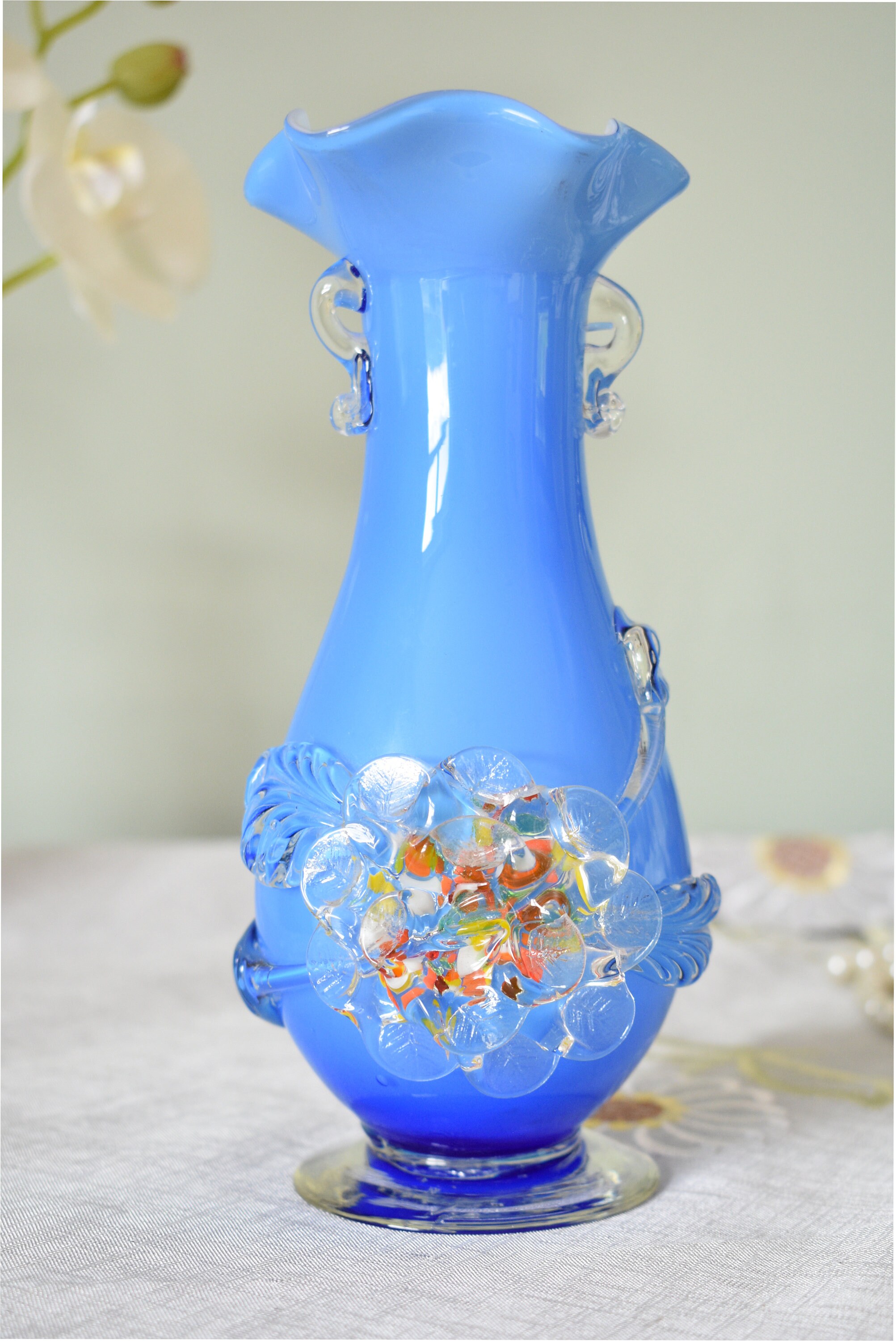 工芸品 Murano Glass Vase (Blue & Yellow) 工芸品 Murano Glass Vase (Blue & Yellow) Vintage Vase in