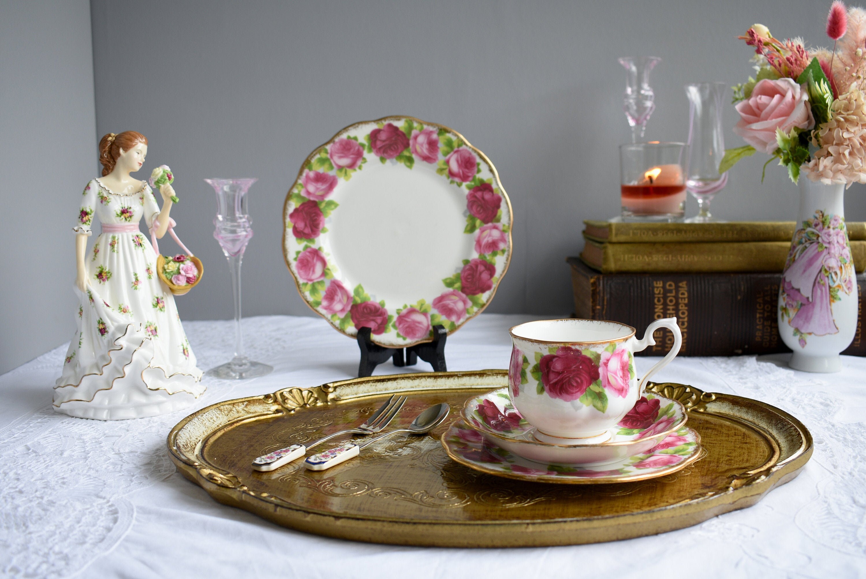 ロイヤルアルバート エメラルドグリーン ピンクの薔薇 2トリオ ③④