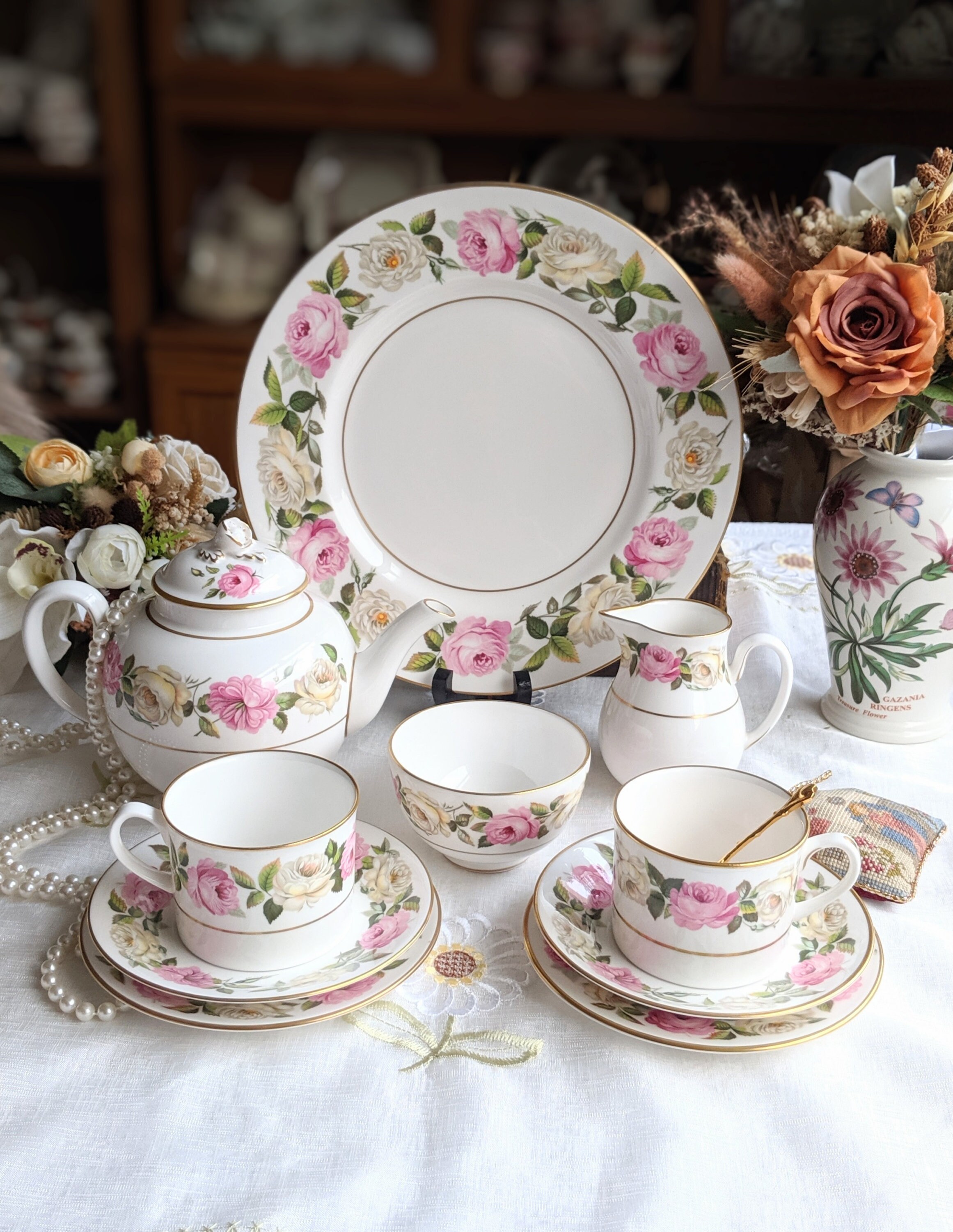 Vintage Royal Worcester Royal Garden Set for 2 People , 2 Trio