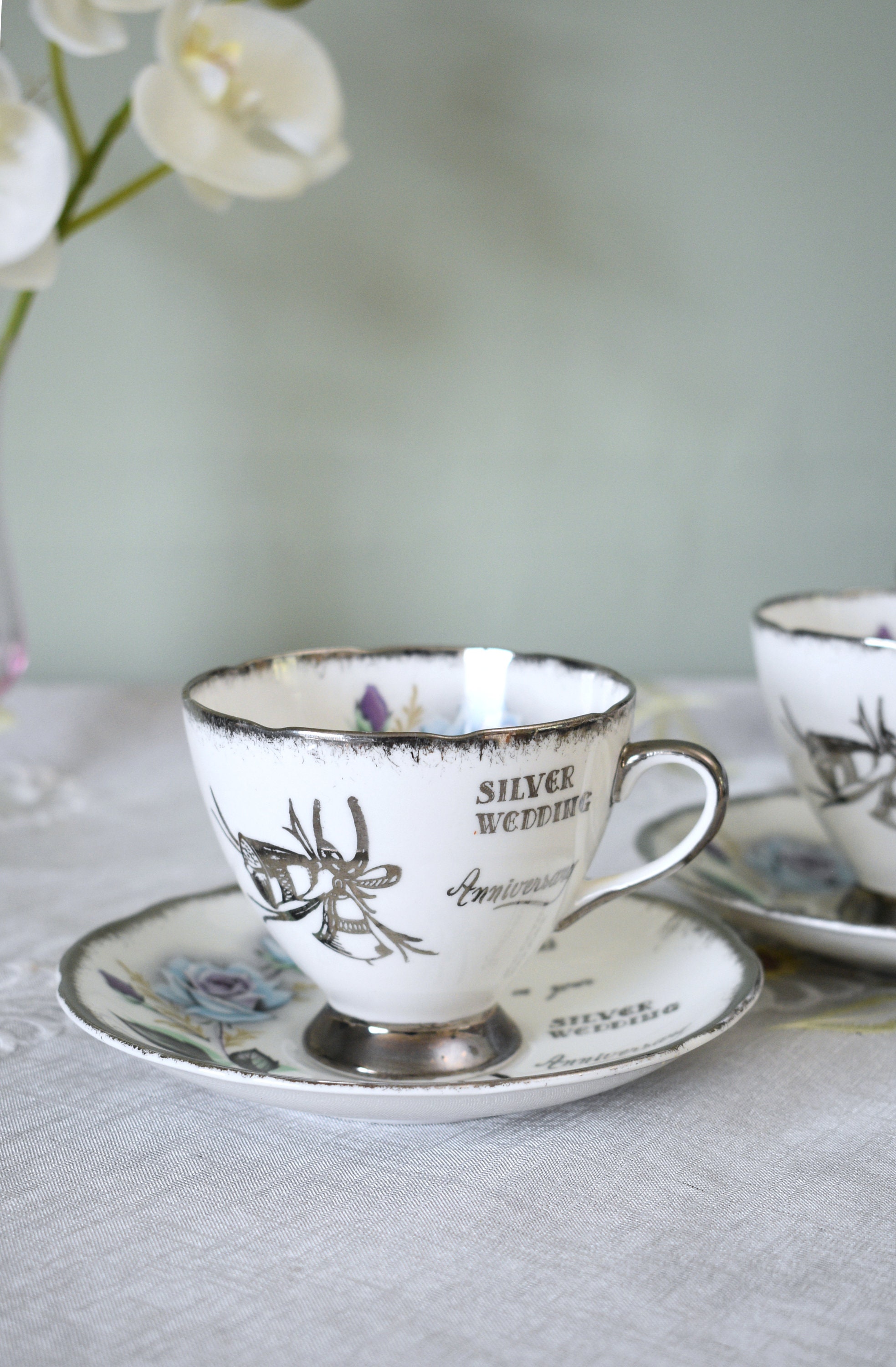 Pair of Vintage Gladstone Silver Honeymoon Rose , Cabbage Rose ,4 Pieces  Set ,teacup and Saucer , Fine Bone China, Made in England #2007112 - Etsy, image size:1967x3000
