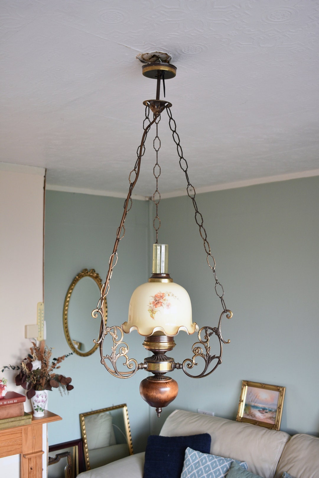 Vintage Pendant Ceiling Light , Oil Lamp Milk Glass Ceiling Light , Pendant Light , Light Shade
