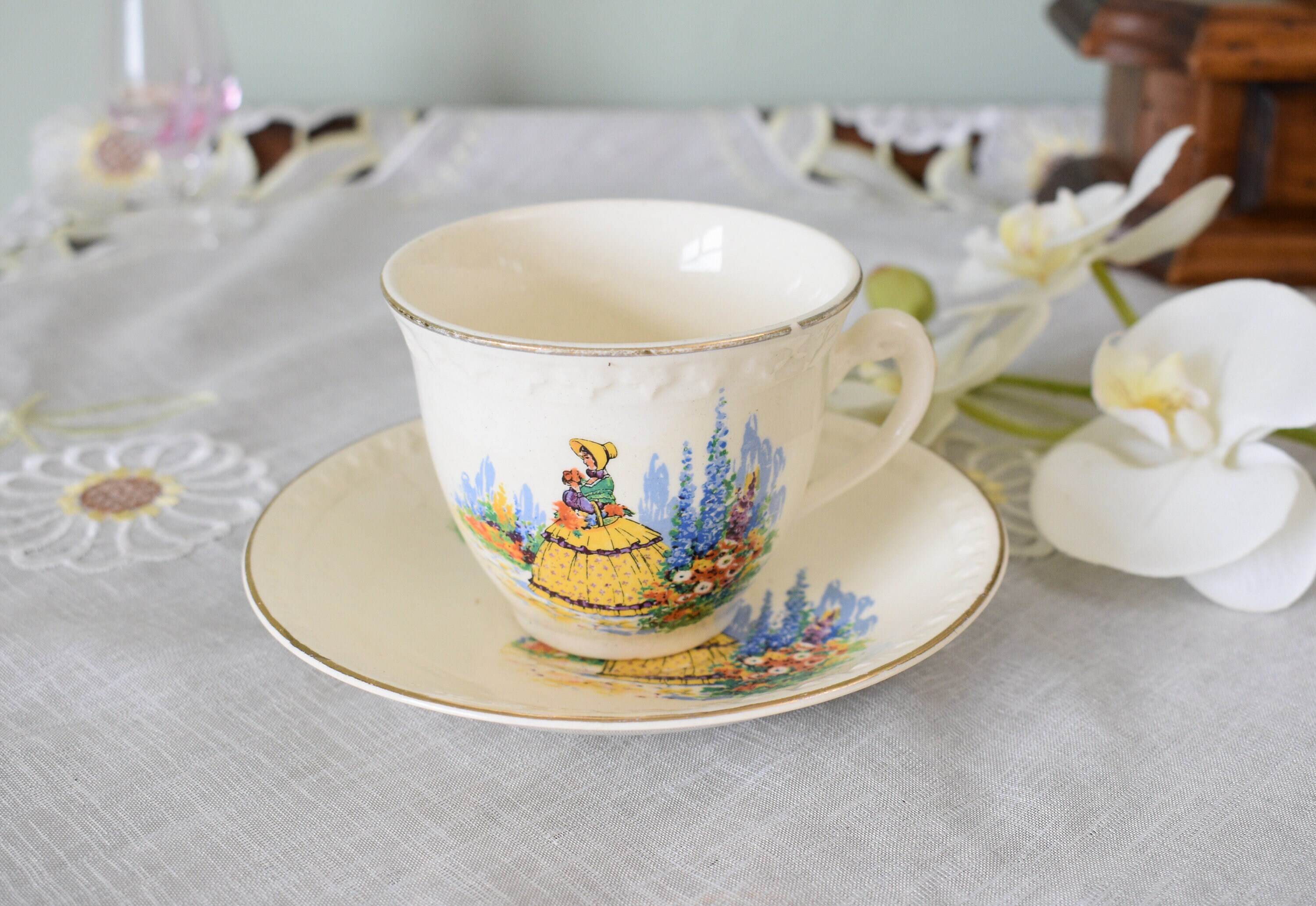 Vintage  H.Aynsley Caroline Lady Teacup and Saucer c1952+ Made in England , Longton Earth wear, Made in England #2009212