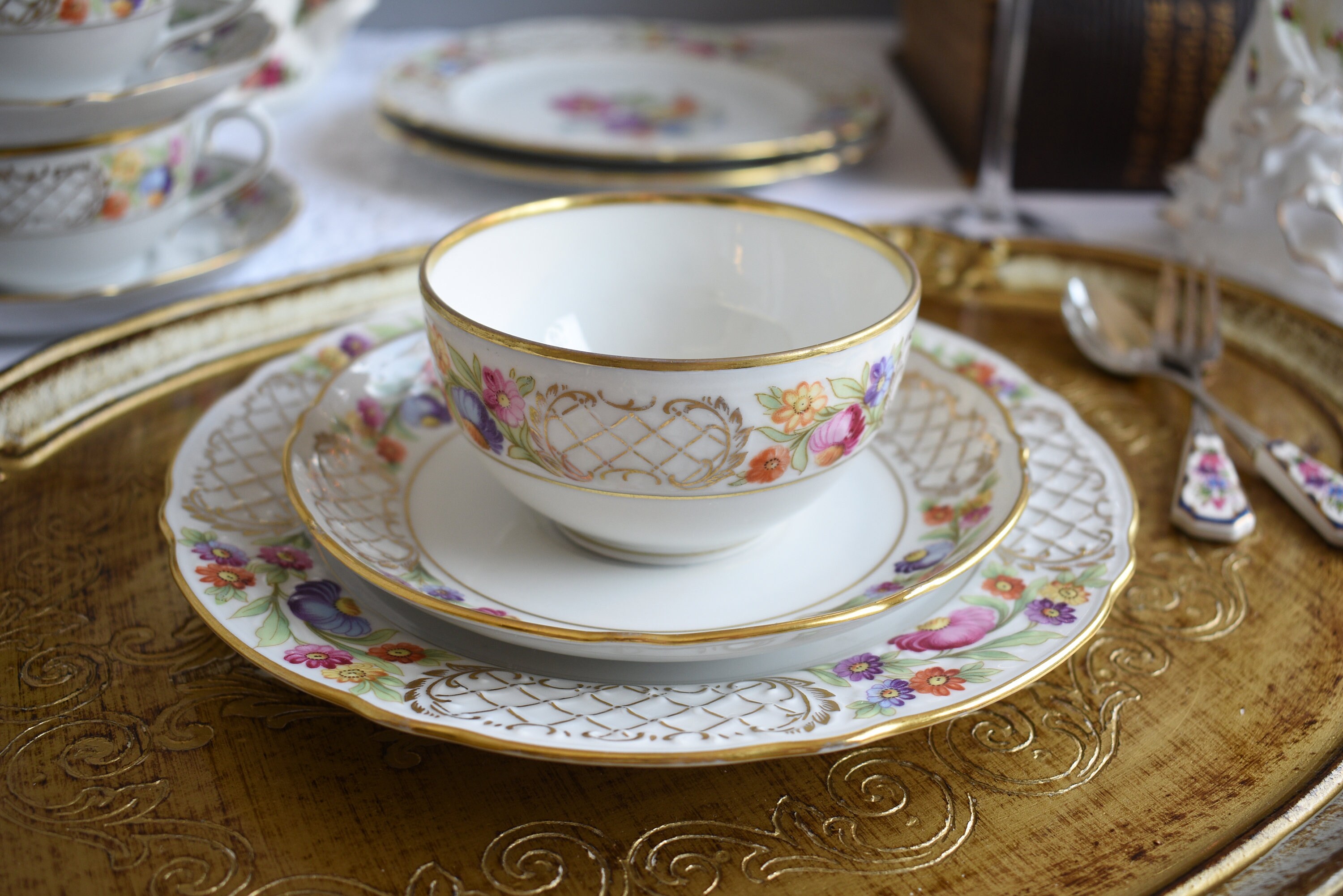 Vintage Schumann Arzberg Dresden Empress Floral,embossed Porcelain