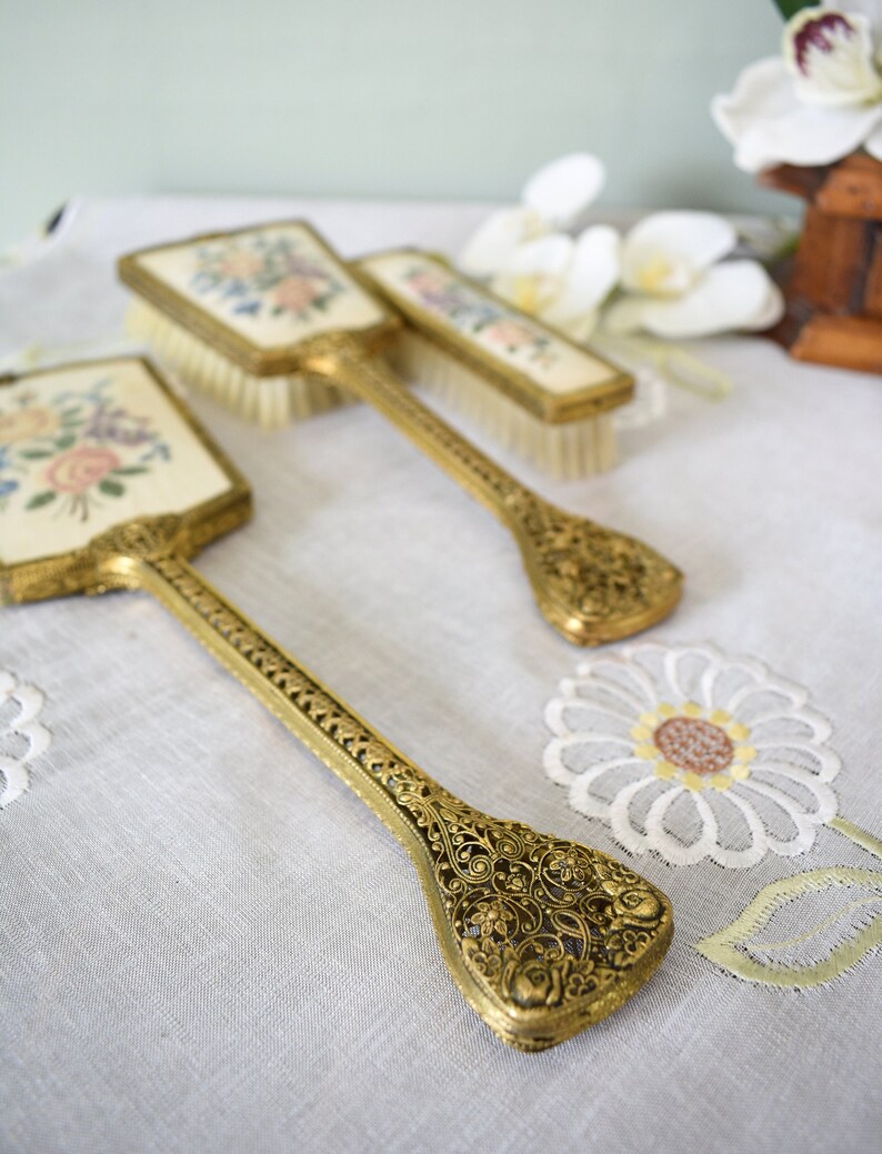 Vintage Vanity Brush Setmirror Brush and Comb 3 Pices With Etsy
