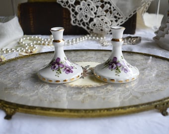 Vintage Pair of Hammersley Violet Floral ,Victorain miniture Candle sticks , Candle holder , Bone China Made in England c.1939 #2103291