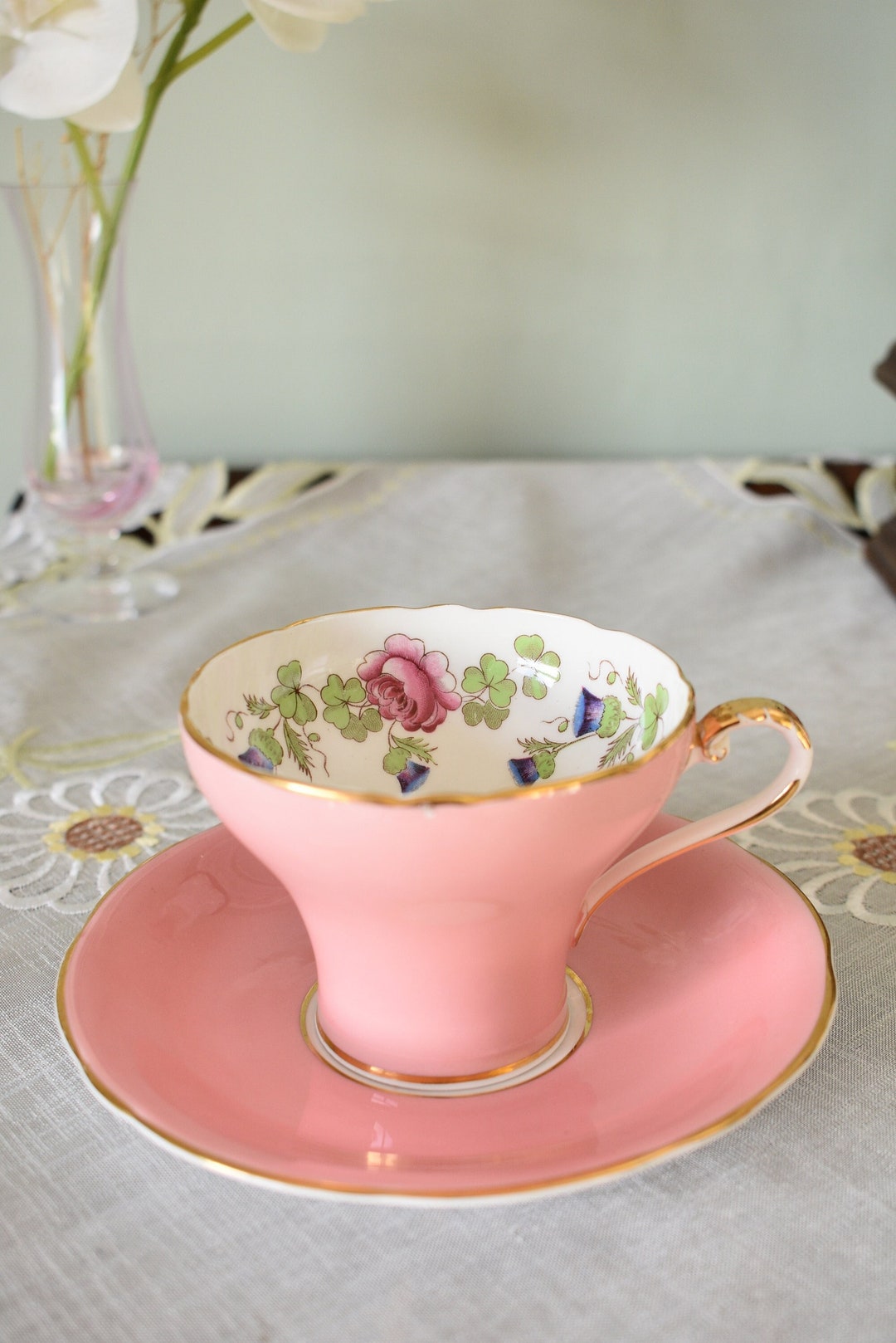 Repaired Vintage Aynsley Rose Swag in Corset Shape Code 1149 Backstamp ...