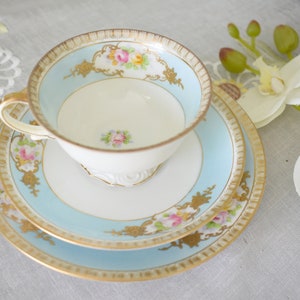 Noritake Maruki Komaru, Hand painted Cup, Saucer and Side Plate set ( 3 Pieces ) , c1920+ Mad in Japan #2009072