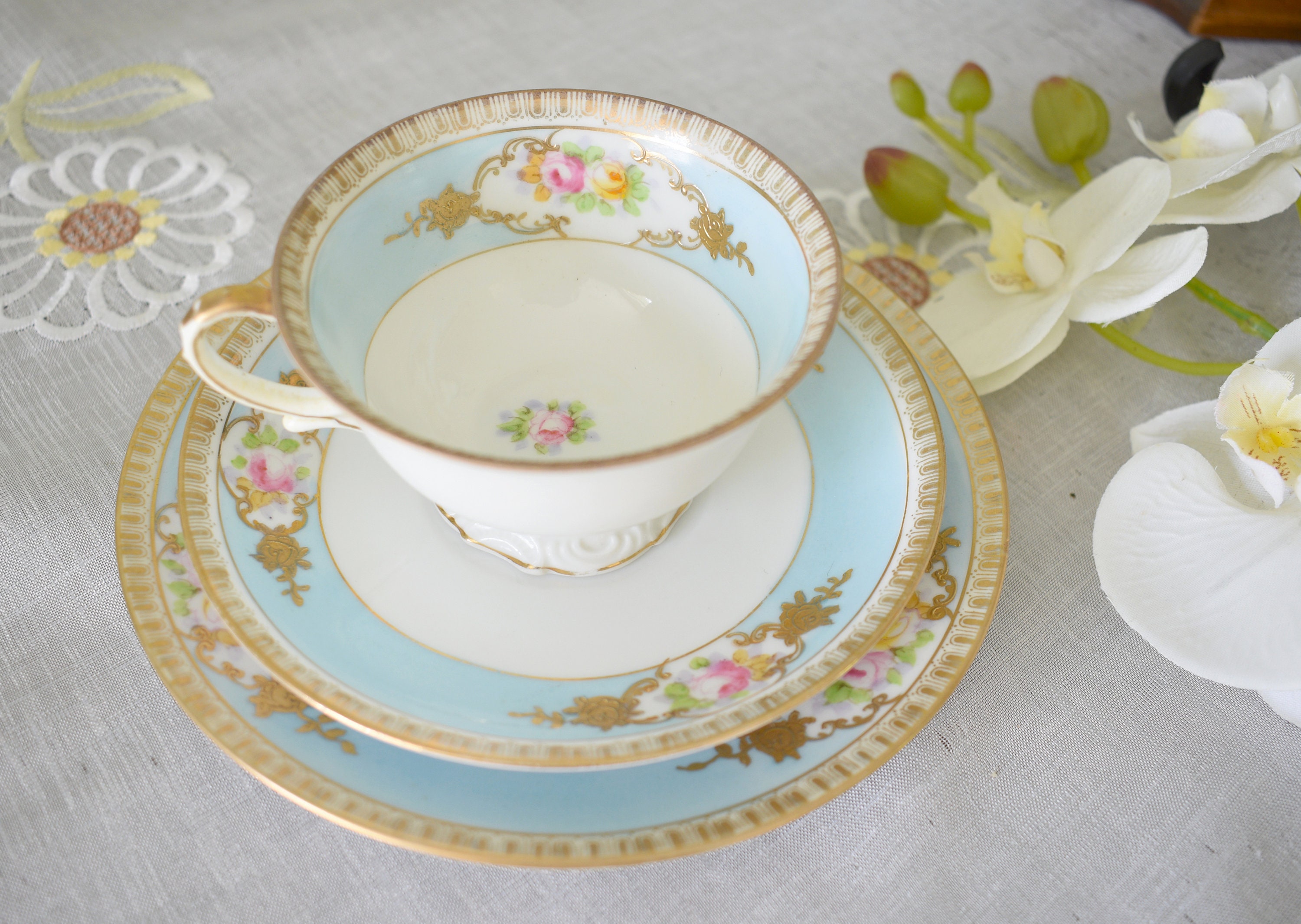 Noritake Maruki Komaru, Hand Painted Cup, Saucer and Side Plate