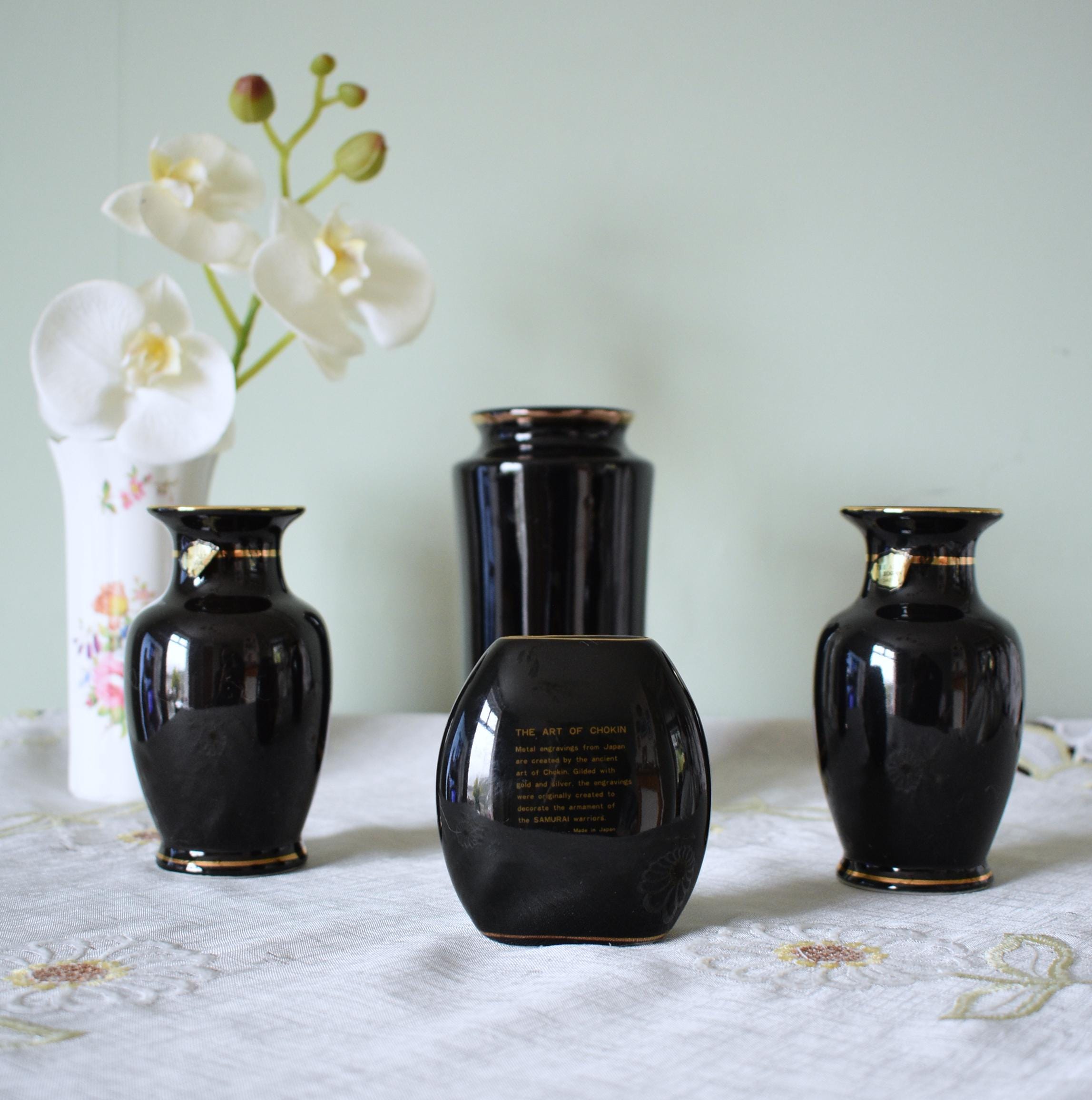 Set of 4 Pieces the Art of Chokin / Zogan Vases 24 KT Gold