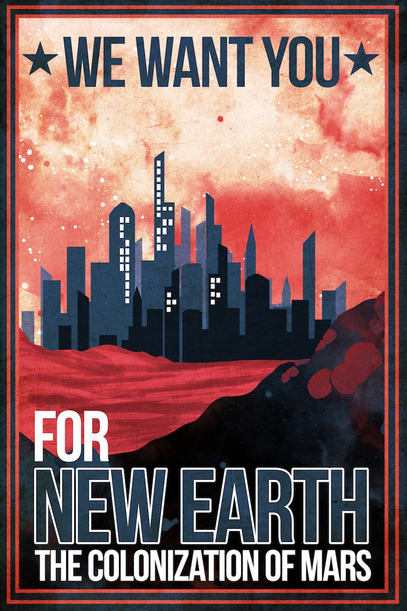 Colonize Mars Retro Futuristic Space Travel Art Poster Print Etsy