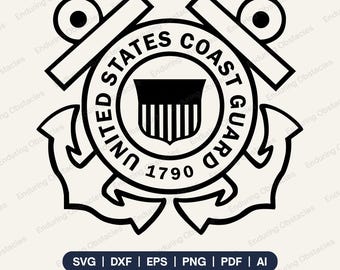 SVG-bestand van het embleem van de kustwacht, USCG-insigne snijbestand voor Cricut en laser, PNG-vectorbestand van de kustwacht