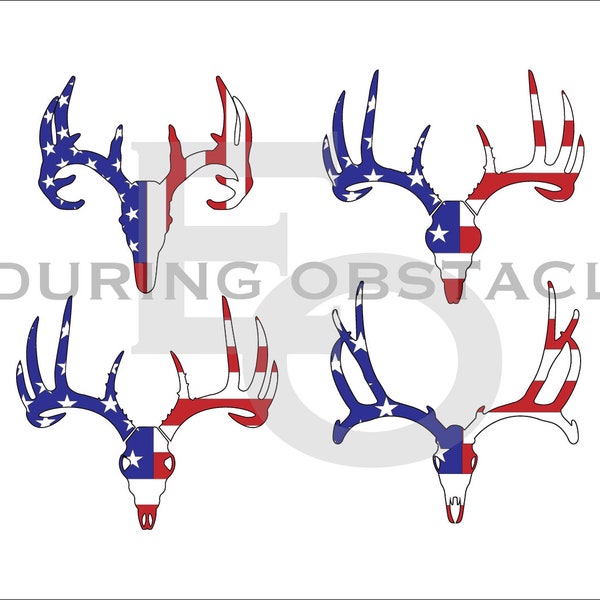 Deer Antlers / Skull  - American USA Flag Vector clipart Vector File Pack, SVG, png, ai, dxf, eps, pdf