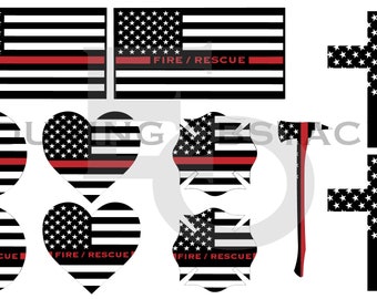 Thin Red Line Flag Digital Vector Pack, Fire / Rescue SVG, PNG, Ai, DXF, Pdf, Eps
