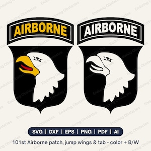 101st Airborne SVG Bundle, Screaming Eagle Patch, Jump Wings and Airborne Tab Cut Files for Cricut & Laser, Army Vector PNG