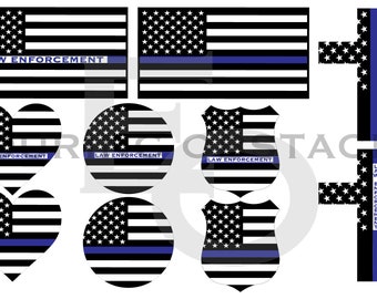 Pacchetto vettoriale digitale bandiera sottile linea blu, polizia/sceriffo/forze dell'ordine SVG, PNG, Ai, DXF, Pdf, Eps