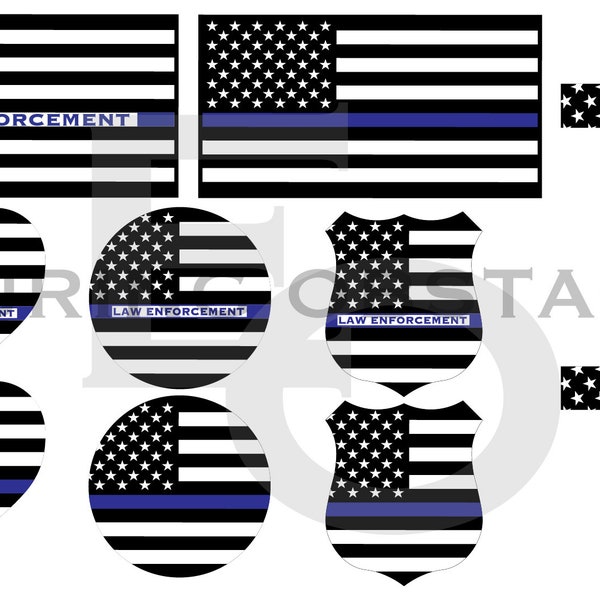 Thin Blue Line Flag Digital Vector Pack, Police / Sheriff / Law Enforcement SVG, PNG, Ai, DXF, Pdf, Eps