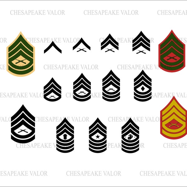 USMC Marine Corps Rangabzeichen Chevrons, Alle Farben, Digital Vector SVG, png, dxf, ai, eps