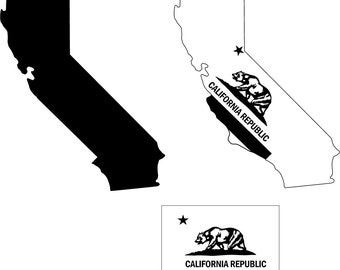 California Outline with State Flag Vector SVG file, png, ai, dxf, eps, pdf