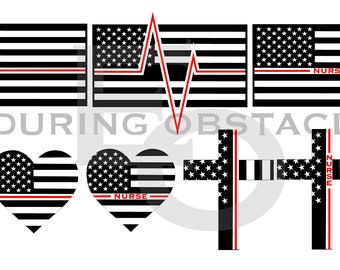 Thin Red Line Nurse Flag,  Digital Vector Pack,  SVG, png, ai, dxf, Pdf, Eps
