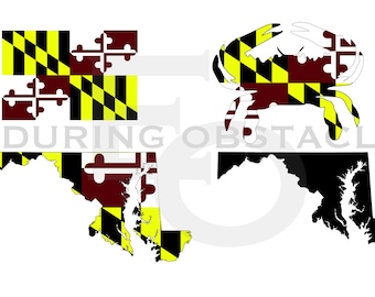 Maryland Flag , MD State Outline, Blue Crab, Digital Vector File SVG, ai, png, dxf, eps, pdf