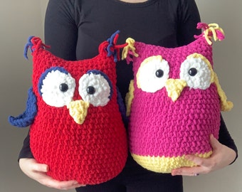 PDF Pattern Owl Pillow - Quick and Easy Crochet Pattern | Bernat Blanket Yarn Stuffed Animal | Baby Nursery Gift | DIY Valentine&#39;s Day Gift