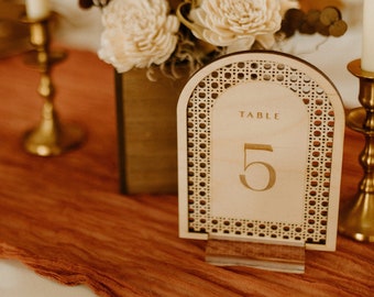 Rattan Table Numbers | Boho Arch Table Numbers | Wedding Table Number Sign | Wood Sign | Boho Wedding | Custom Sign | Wedding Decor