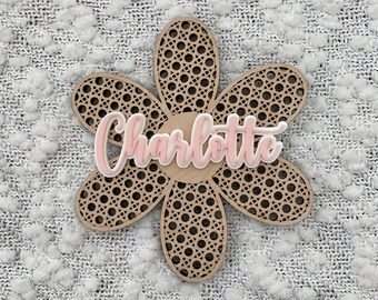 Rattan Daisy Name Sign | Personalized Kids Room Decor | Boho Wall Art | Floral Name Sign | Rattan Wall Art