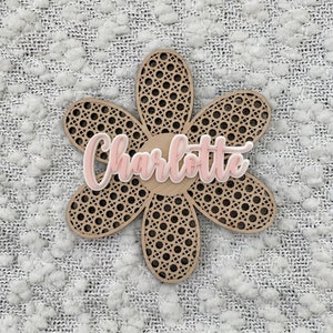 Rattan Daisy Name Sign | Personalized Kids Room Decor | Boho Wall Art | Floral Name Sign | Rattan Wall Art