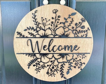 Wood Welcome Sign | Entry Way Decor | Floral Welcome Sign | Front Door Sign | Welcome Wreath | Front Door Welcome Sign