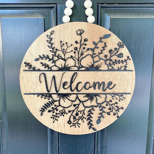 Wood Welcome Sign | Entry Way Decor | Floral Welcome Sign | Front Door Sign | Welcome Wreath | Front Door Welcome Sign