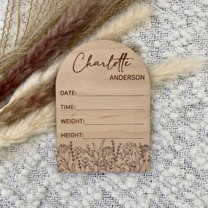 Personalized Wooden Birth Stats Sign | Floral Arch Birth Stats Sign | Name Announcement Sign | Newborn Hospital Sign | Custom Baby Name Sign