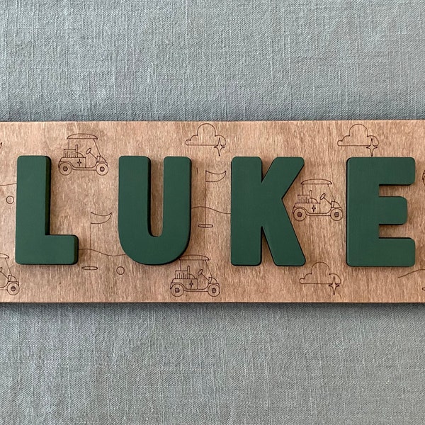 Personalized Golf Wooden Name Puzzle | Golf Nursery | Custom Baby Gift | Sports Puzzle | Name Sign | Baby Decor | Gifts for Kids