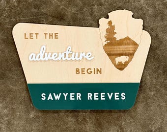 National Park Baby Announcement Sign | Baby Name Announcement Sign | Adventure Nursery | Let the Adventure Begin