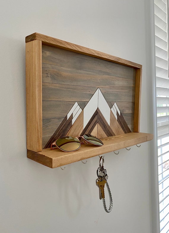 Mountain Key Holder With Ledge Entry Way Decor Housewarming Gift Mountain Wood Key Holder Wood Key Holder for Wall Etsy