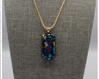 Unisex Blue and White Fused Glass Pendant Necklace Blue Glass Necklace Pendant Hippie Necklace Boho Necklace Dichroic Accent Necklace