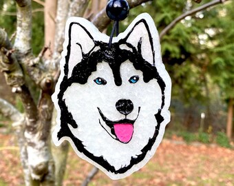 Custom Siberian Husky Dog Face Aroma Bead Car Freshie || Husky Malamute Hanging Air Freshener Ornament for Car || Gifts for Husky Owners