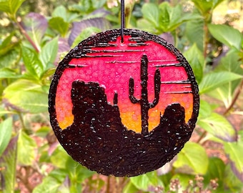 Desert Sky Sunset Aroma Bead Car Freshie // Naturaleza Cactus Escena Coche Ambientador Adorno // Sunset Sky Freshie // Little Lumen