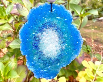 Custom Blue Quartz Crystal Geode Agate Aroma Bead Car Freshie || Car Freshener Ornament || Aromies Freshies || Car Fragrance Ornament